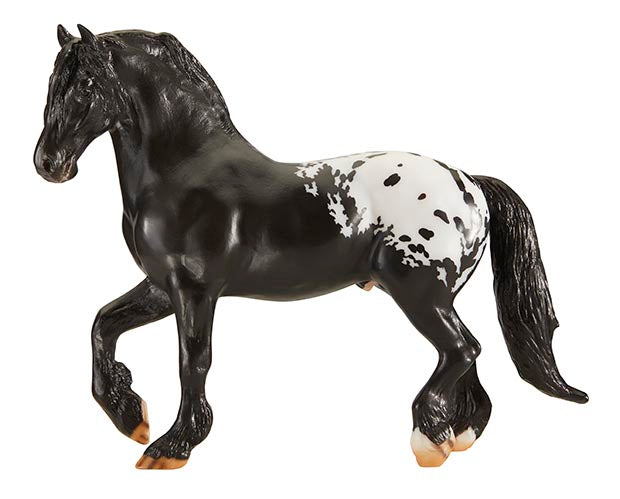 Breyer Horses Traditional Size Harley #1805 - Famous Racehorse Pony American Sugarbush Harlequin Draft Horse breed, Black Leopard Appaloosa Style Coat Pattern  At the racetrack, it's the slick Thoroughbreds in their colorful saddle cloths that catch every