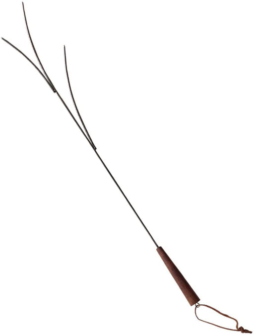 Twiggy is a an artistic marshmallow fork with flowing branchlike tines. Made from stainless steel with eco-friendly, quality acacia wood handle. Leather strap is connected to handle with solid brass eyebolt. 28" length.
