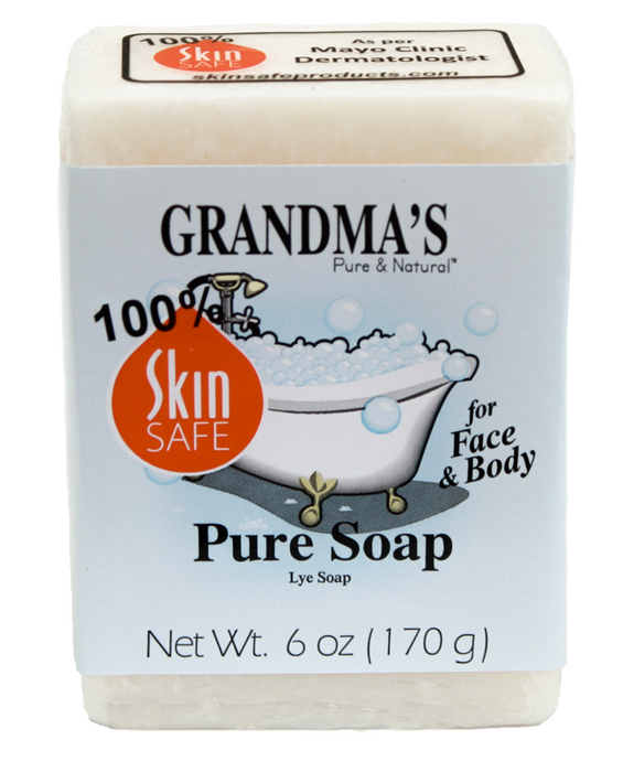 Grandma's Lye Soap Bar - Best Selling, All Natural Soap  No detergents, dyes, fragrance or other additives. Just pure soap. Clinically tested to be safe and mild on skin. SkinSafe rating of 100. Great for dry, itchy winter skin. Pure mild soap fomula used