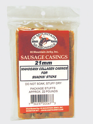 Mahogany Collagen Casings are ideal for Snackin Sticks. Package will make up to 22 lbs. of meat.
