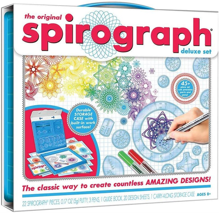 The classic way for aspiring artists to create millions of amazing designs is back and better than ever! The Original Spirograph Deluxe Set features all the iconic wheels and rings of the original, re-engineered and updated for today.