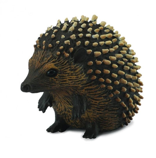 The hedgehog uses its quills to protect itself from predators, using muscles which draw their quilled skin to cover their full body, and pulling in the parts of their bodies not covered, such as their head, feet, and belly. This realistic figurine toy mea