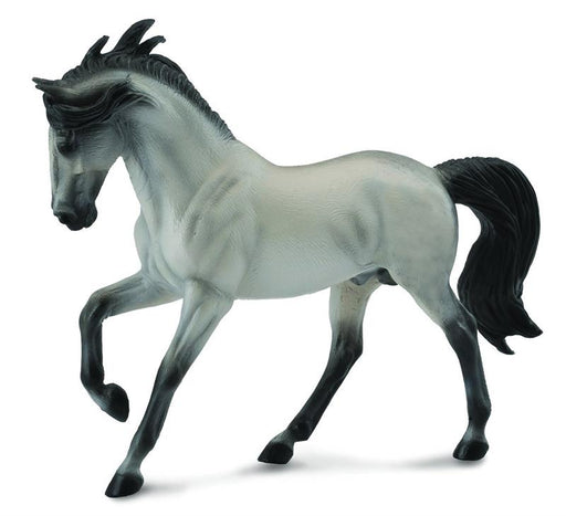 Cantering, galloping, running gray toy horse