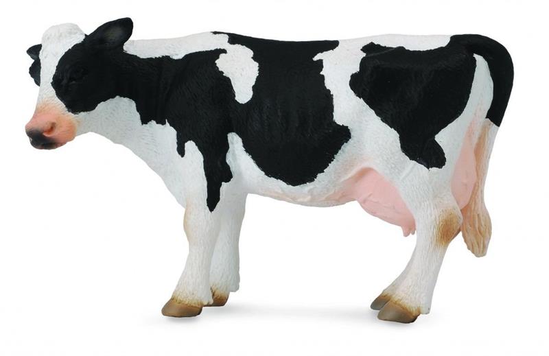 Add realism to your child's barnyard play set with CollectA's lifelike Friesian Cow, also known as the Holstein. The black and white Friesian is easily recognized by its markings, and is highest producer of dairy products in the world.