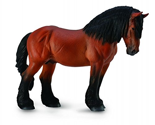 The Ardnnes draft horse breed's nimble action, stamina and good temper make them increasingly used for competitive driving across Europe. This beautiful dark bay draft horse stallion figurine measures 6.5" x 4.3".