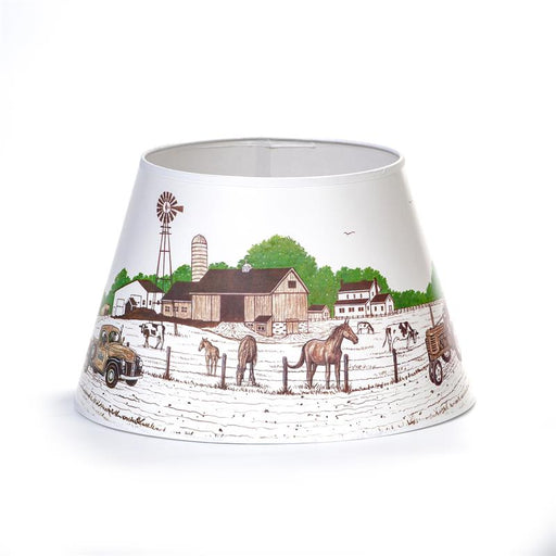Bring farmhouse flair to your Aladdin table lamp. This exclusive parchment shade features artwork by renowned local artist Dennis Lipp, perfect for adding a touch of décor to your home. Fits Aladdin Kerosene Mantle Lamps