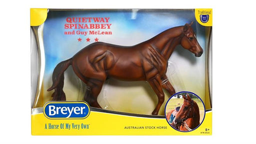 Guys longtime Australian Stockhorse, Quietway Spinabbey, is known for awe-inspiring maneuvers such as the canter backwards and the gallop sideways.