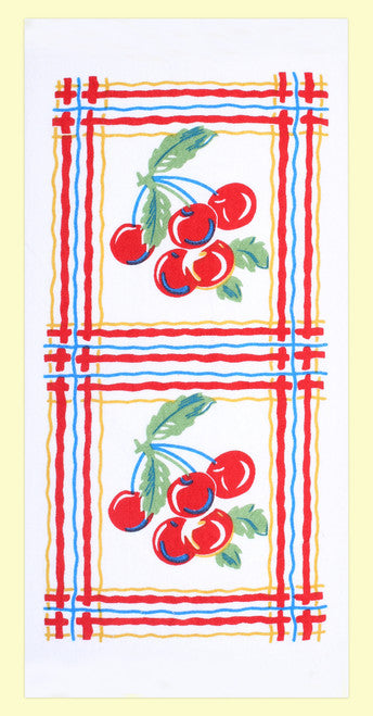 Red and White Kitchen Retro Sweet Cherries Flour Sack Towel 100% Cotton