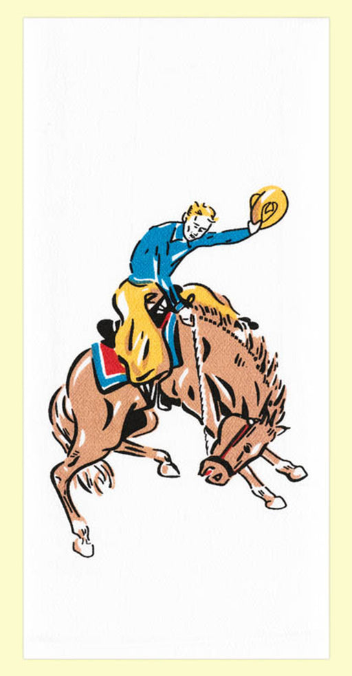 Red and White Kitchen Retro Buckin' Bronco Flour Sack Towel 100 % Cotton