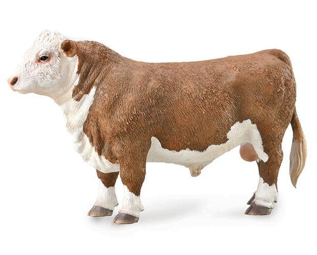 Hereford Bull figurine Measures 4.9" L x 2.4" H. 1:18 scale. Ages 3 and up.
