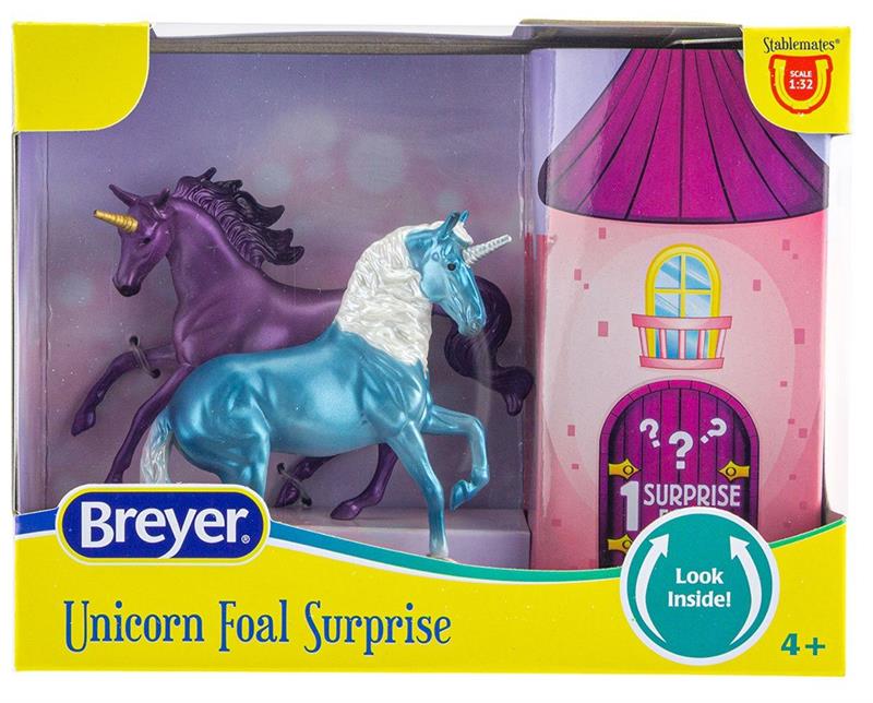 Hidden within the castle is a new unicorn foal waiting to be discovered! The set includes three (3) Stablemates unicorns: a mare, a stallion, and a foal.Random Pick of Colors/Sets. One boxed set per purchase. If you purchase more than one set, we will do