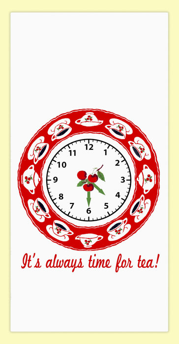Red and White Kitchen Retro Time for Tea Flour Sack Towel 100% Cotton