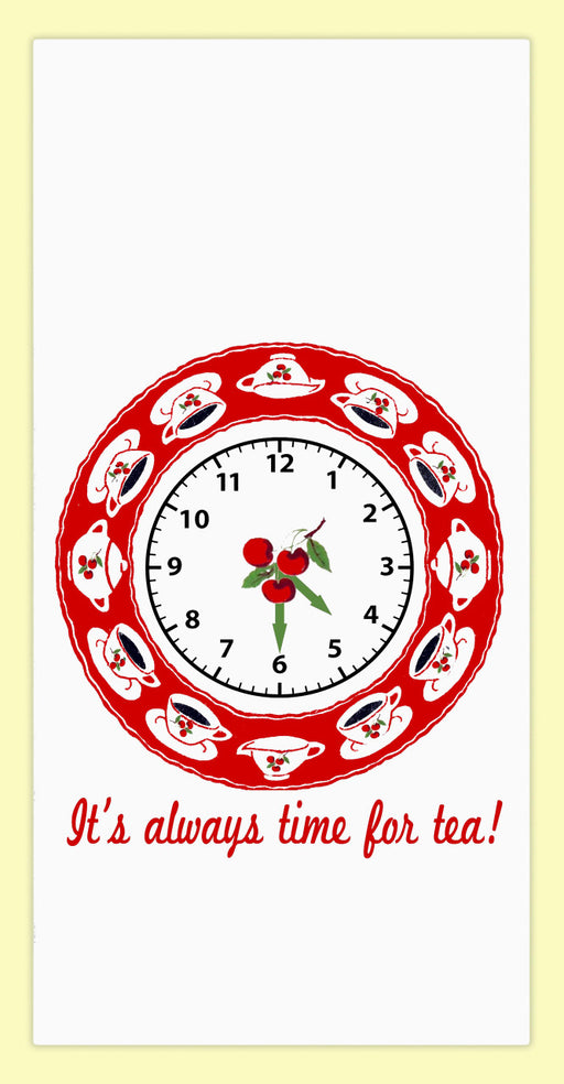 Red and White Kitchen Retro Time for Tea Flour Sack Towel 100% Cotton
