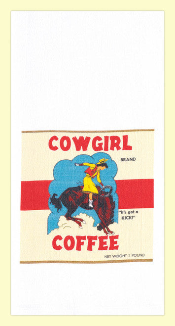 Red and White Kitchen Retro Cowgirl Coffee Flour Sack Towel 100% Cotton