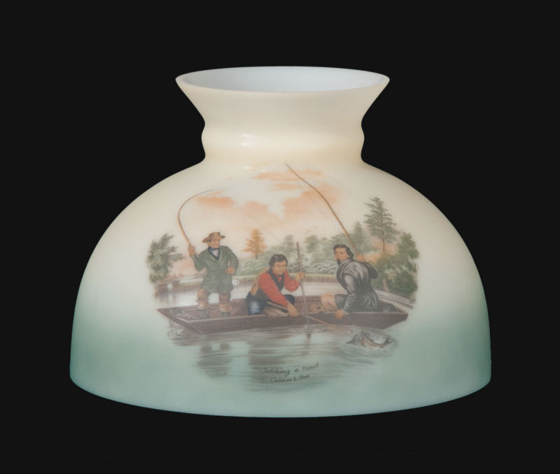 10 Inch Catching A Trout Currier And Ives White Student Glass Lamp 10in Catching A Trout White Student Shade