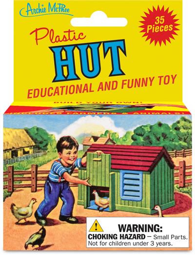 Accoutrements Archie McPhee Plastic Hut Toy #12602 Chicken coop toy with farm animals