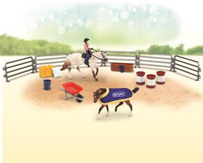 Breyer Horses Stablemates Size Western Horse & Rider Play Set #6026 Cowgirl, Appy, QH, and ranch accessories for kids play