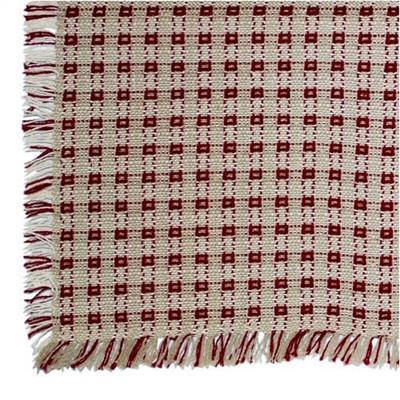 62 x 108 (Rectangle) Homespun Tablecloth Stone Tan and Cranberry Red check Mountain Weavers woven cotton tablecloth