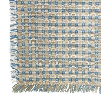 62 x 62 (Square) Homespun Tablecloth Stone Tan and Wedgewood Blue check Mountain Weavers woven cotton tablecloth