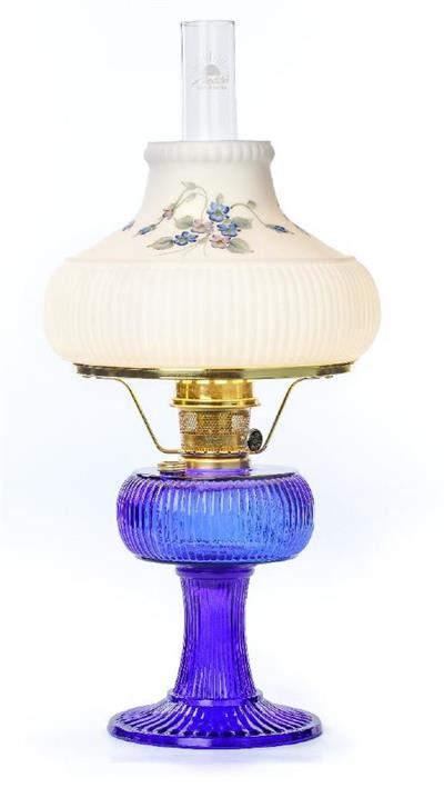 Aladdin Kerosene Mantle Lamp Company Cobalt Blue Glass Grand Vertique, Bras Aladdin Kerosene Mantle Lamp Company Cobalt Blue Glass Grand Vertique, Brass Hardware, with Hand-Painted Petite Violets Shade #100020945 Victor Johnson Signature Series Lamp Crownplace Brands is proud to announce the Limited Edition Aladdin Signature Se
