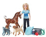 This engaging set from Breyer Model Horses includes everything needed to help the groomer get the animals clean and looking great. Includes: 6" articulated doll, pony, cat, dog, water trough, towel, shampoo bottle, and curry comb. Classics Size Models.