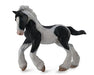 Piebald draft horse, heavy breed pinto paint young horse, cantering
