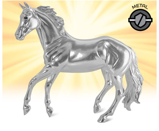 Iridium is a focused stock horse who represents the tough and hard-working metal-type horse.  Her glossy, shimmering silver coat represents the second-densest natural metal, iridium.