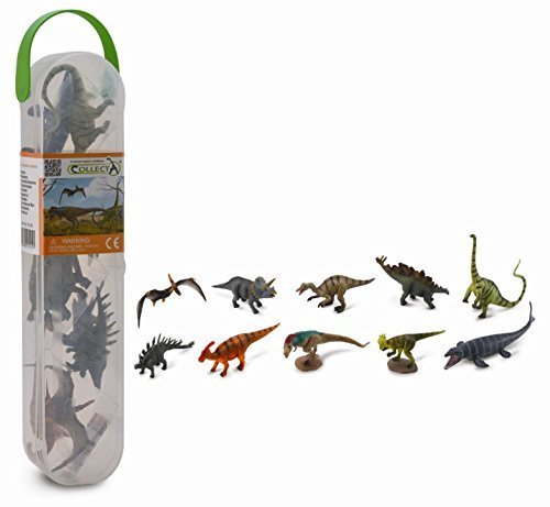 CollectA Box of Mini Dinosaurs 1 - 10 Piece Set of Mini Dinosaur Toy Figures #A1101  This set of 10 Mini Dinosaurs in a clear carry case from CollectA includes 1 of each of the following dinosaurs: Baryonyx, Mosasaurus, Pachycephalosaurus, Parasaurolophus