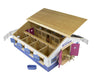 Breyer Farms Deluxe Wood Stable comes complete wWith unique lift-able roof panels, working doors and windows, and 7 stalls, the Breyer Farms Stable allows for engaging play from every angle. Whether youre dreaming of a lesson stable or a backyard barn, t