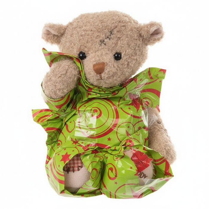 Bukowski Bears cream bear wrapped in holiday paper