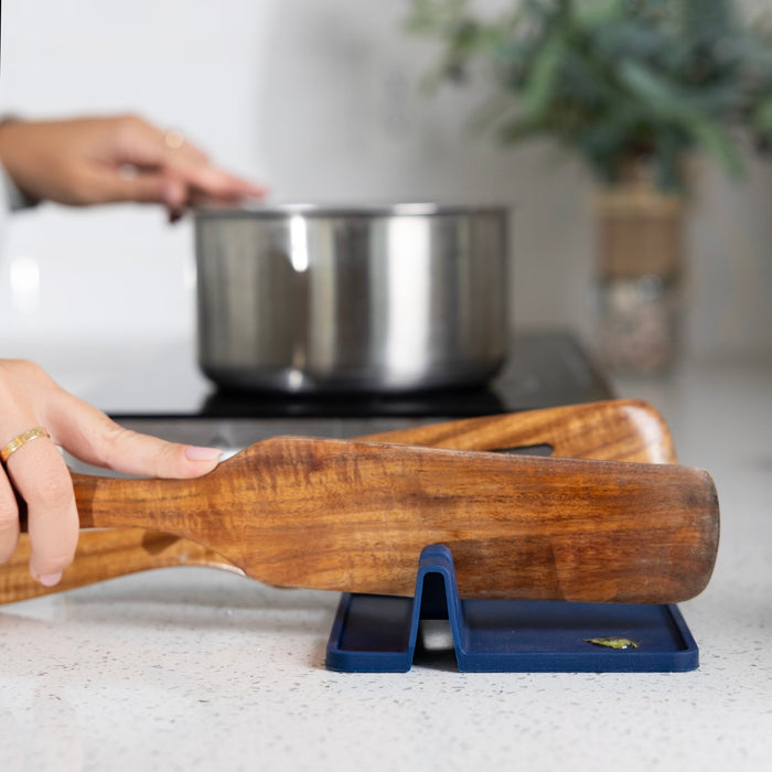 Fox Run Silicone Utensil Drip Holder & Spoon Rest – Navy Blue Countertop Rack