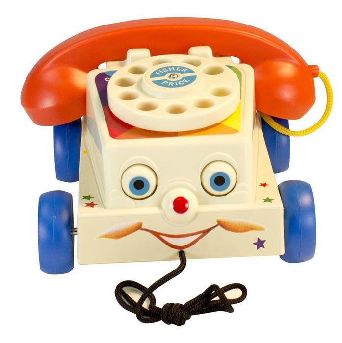 Fun retro pull toy with rotary dial phone face