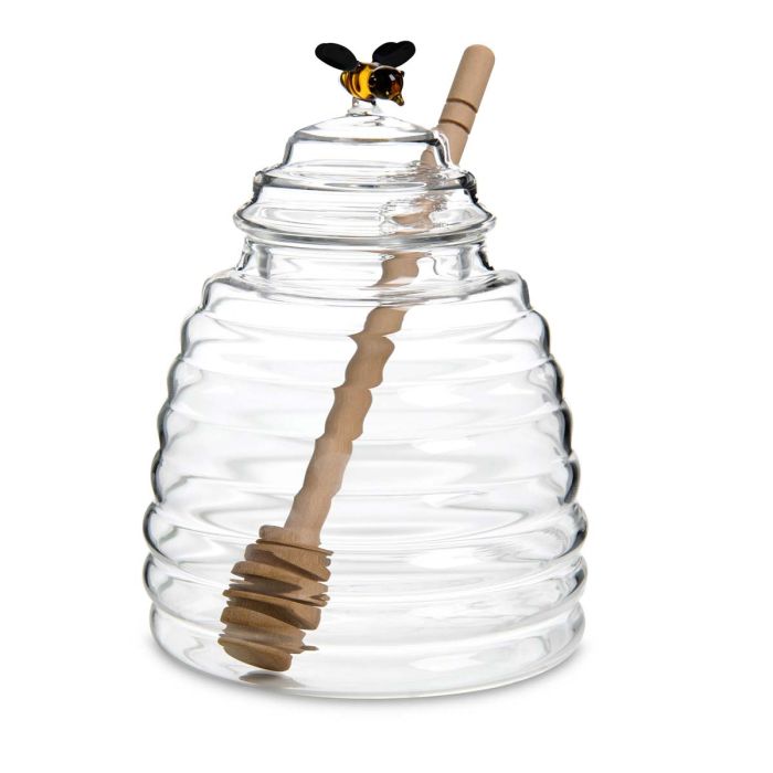 HIC Kitchen Glass Honey Jar with Lid & Beechwood Dipper - 16 oz