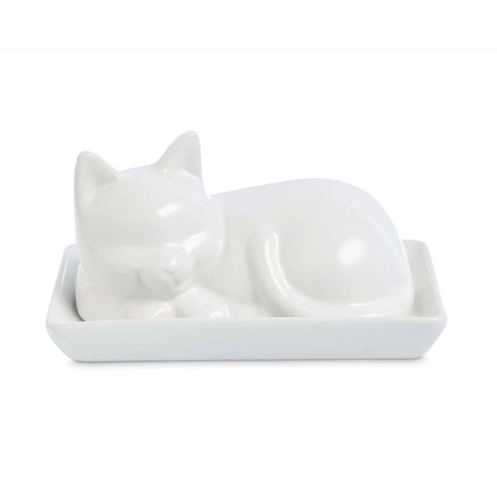 HIC Kitchen Porcelain Cat Butter Dish with Lid