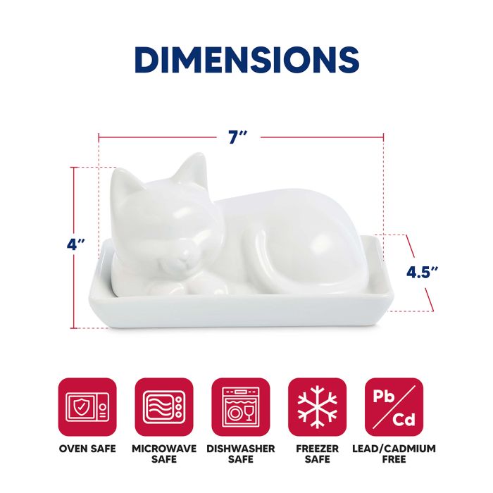 HIC Kitchen Porcelain Cat Butter Dish with Lid