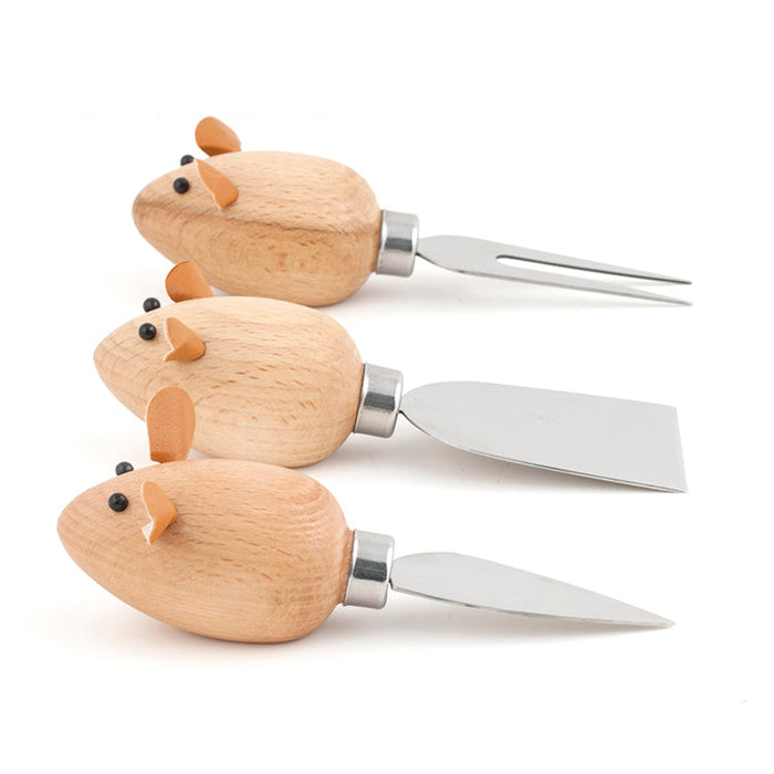 Wooden Mouse Cheese Knives, Set of 3