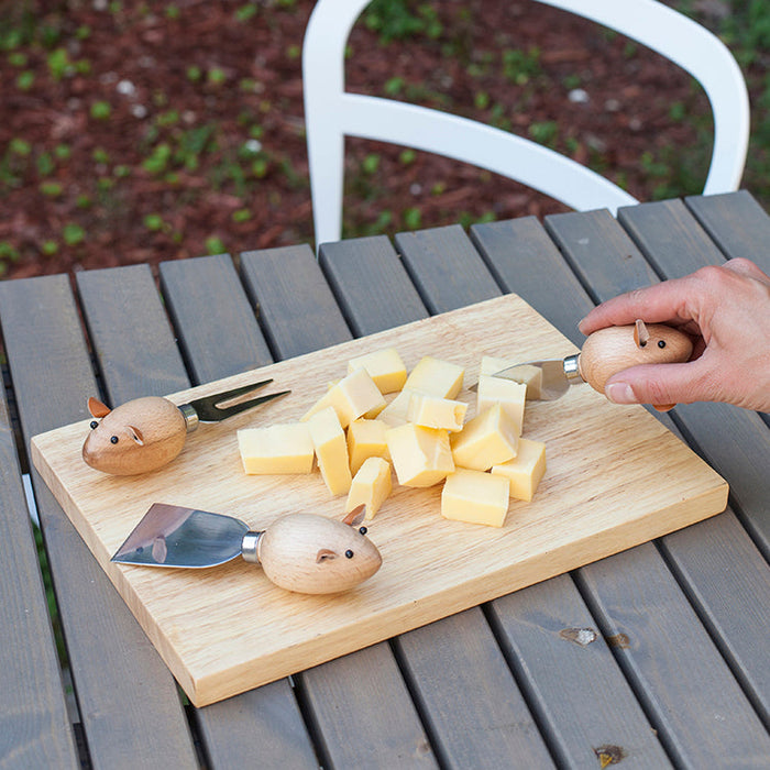 Wooden Mouse Cheese Knives, Set of 3