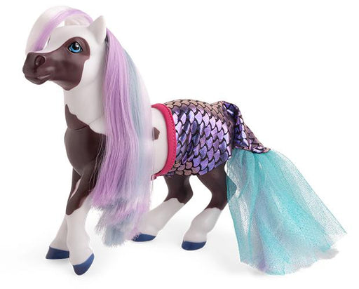 Merpony, pinto pony with removable shimmering mermaid tail with brushable mane and tail and accessories.