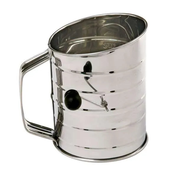 NorPro 3 Cup Stainless Steel Rotary Flour Sifter - Hand Crank with 2-Wire Agitator