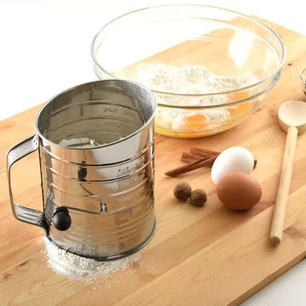 NorPro 5 Cup Stainless Steel Crank Flour Sifter - Professional Baking Sifter