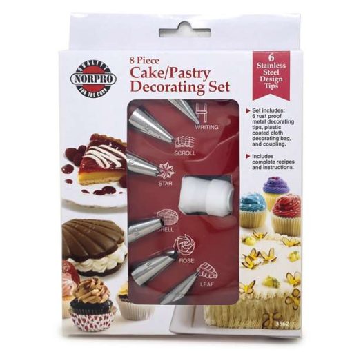 NorPro 8-Piece Cake and Pastry Decorating Set - Frosting Tips and Bags