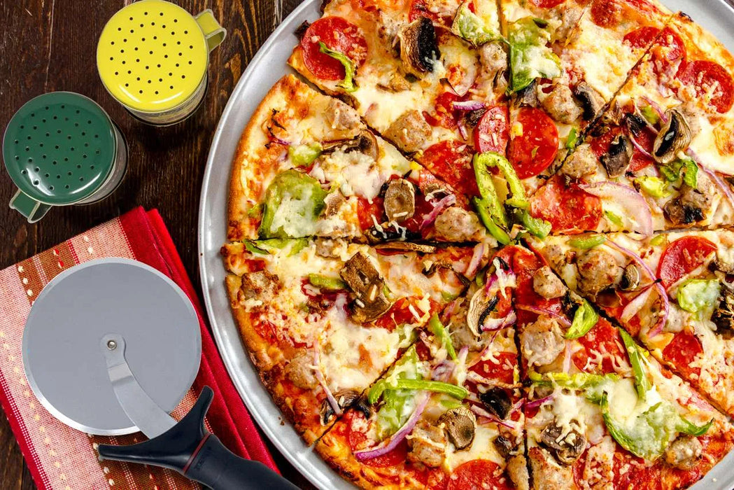 NorPro 15.5 Inch Stainless Steel Pizza Pan - Professional Wide Rim Pizza Baking Pan