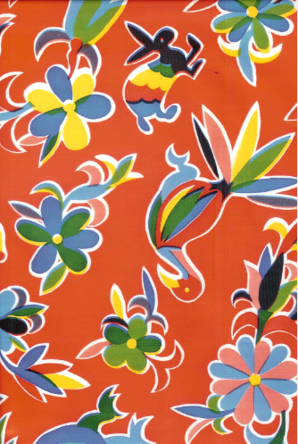 Aztec on Red Oilcloth Fabric by the Yard - 47.5" Wide