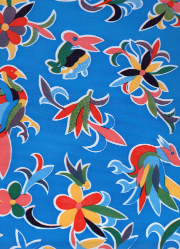 Aztec on Blue Oilcloth Fabric by the Yard - 47.5" Wide