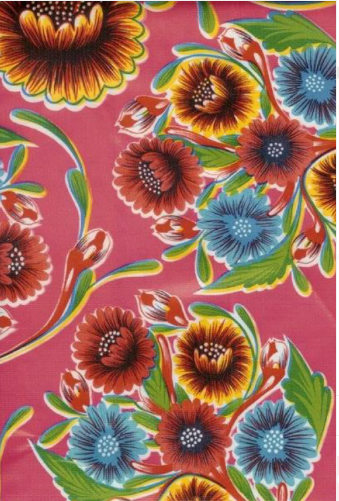 Blooms on Pink Oilcloth Fabric Full Bolt - 12 Continuous Yards, 47.5" Wide
