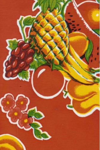 Cane on Red Oilcloth Fabric by the Yard - 47.5" Wide