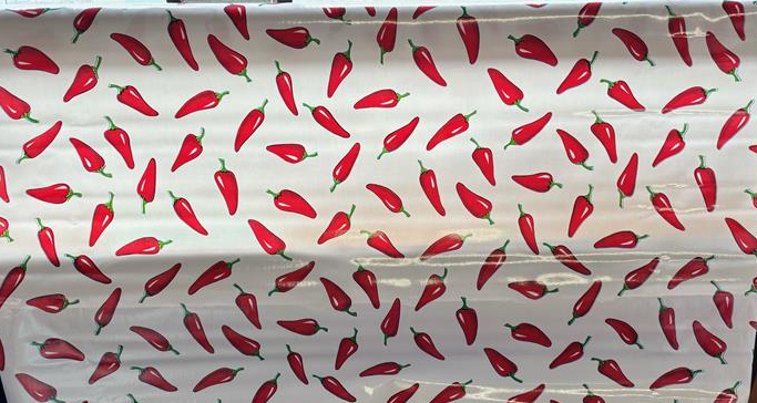 Chilis Green on White Oilcloth Fabric Full Bolt - 12 Continuous Yards, 47.5" Wide