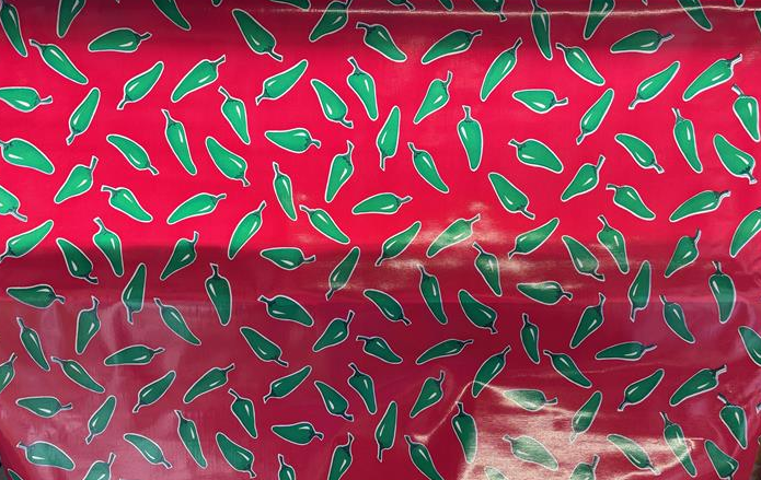 Chilis Green on Red Oilcloth Fabric Full Bolt - 12 Continuous Yards, 47.5" Wide