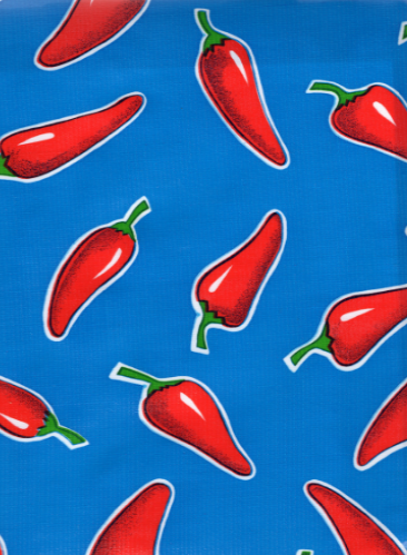 Chilis Red on Blue Oilcloth Fabric Full Bolt - 12 Continuous Yards, 47.5" Wide