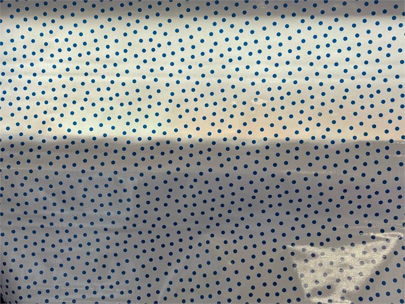 Dark Blue Polka Dots on White Oilcloth Fabric by the Yard - 47.5" Wide